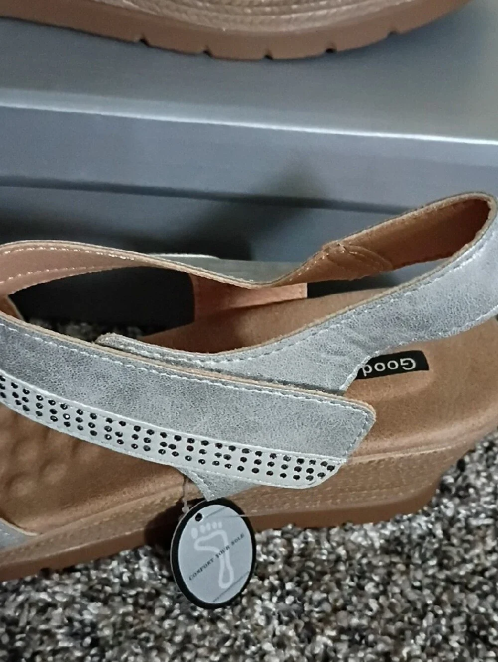 Good Choice Metallic Silver Wedge Sandals with Tan Platform